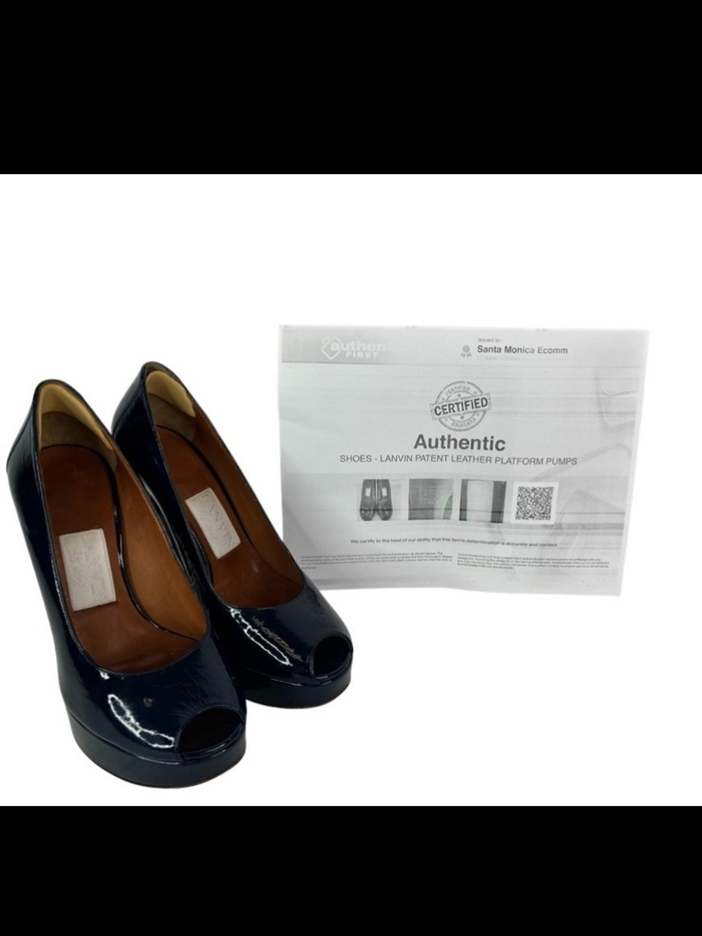 Lanvin Navy Patent Leather Peep-Toe Platform Pumps